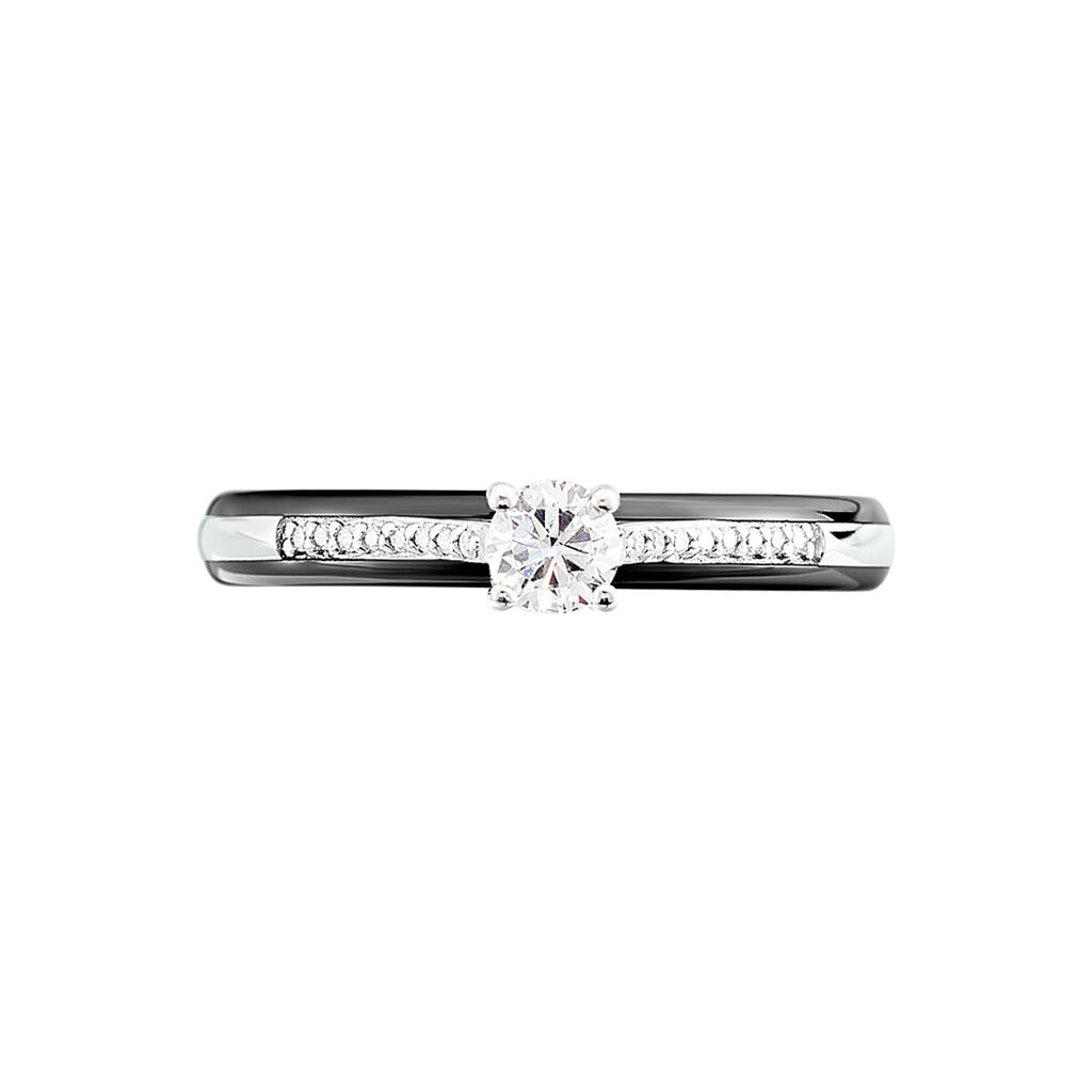 Bague Solitaire Ceramique Argent Blanc Céramique Et Oxyde De Zirconium - Spannringe Damen | OROVIVO