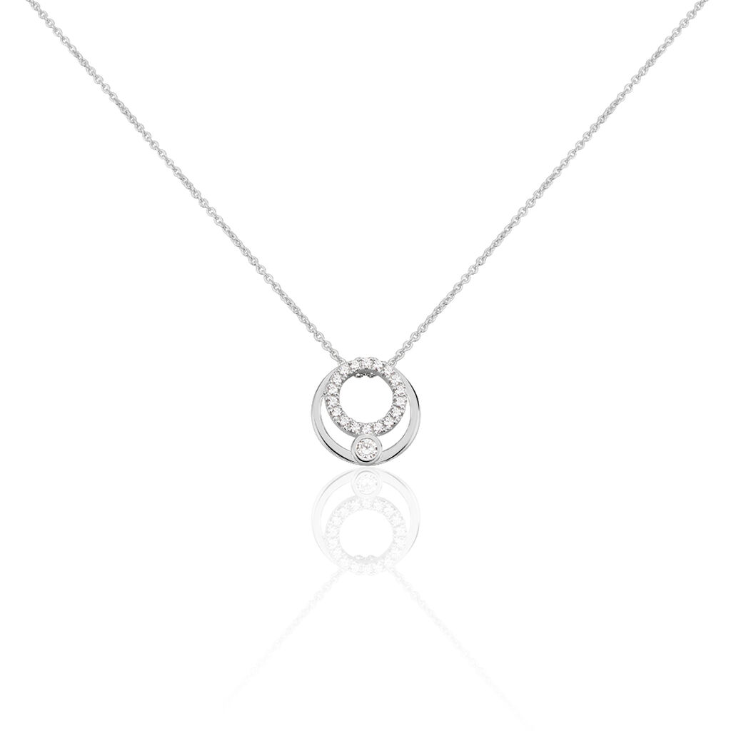 LAURA Damen Collier Wei&szlig;gold 375 (9 Karat) Zirkonia Wei&szlig; 0,21 ct Kreis