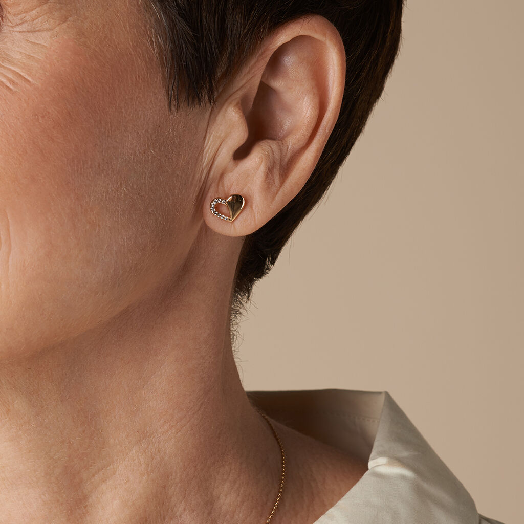 Damen Ohrstecker Messing 18 Karat Vergoldet Zirkonia Herz - Ohrstecker Damen | OROVIVO