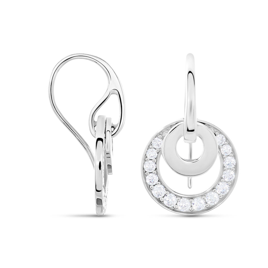 BE ROUND Damen Ohrringe Lang Silber 925 Zirkonia Wei&szlig; Doppelkreis B 14 mm