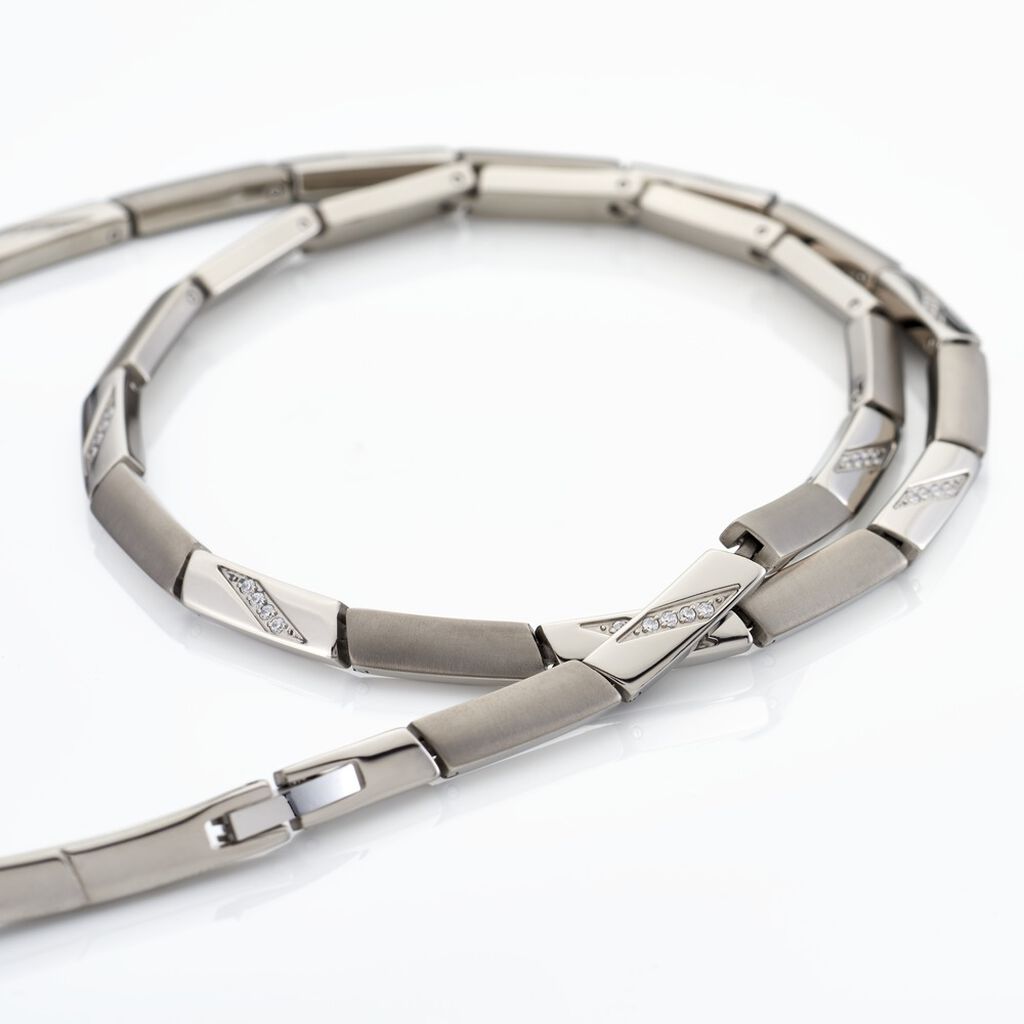 VIVIAN Damen Collier Titan Zirkonia Wei&szlig; 0,56 ct Rechteckig B 4,5 mm