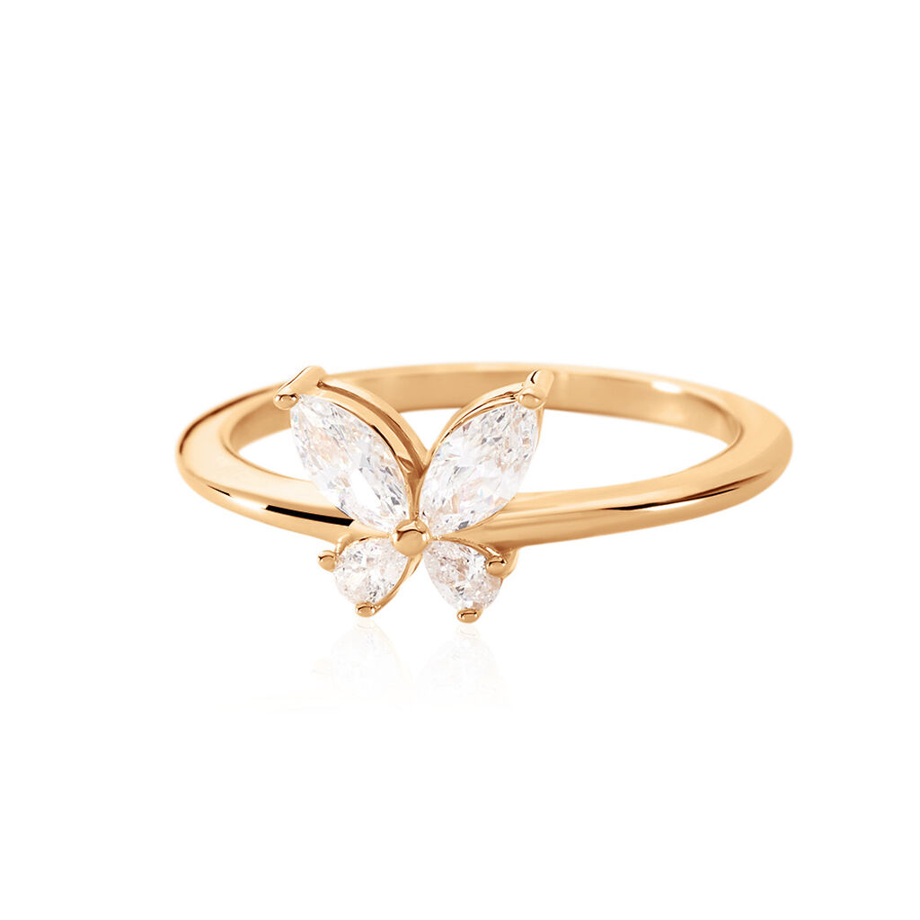 AMIRI Damen Ring Vergoldet 750 Zirkonia Weiß Schmetterling, Ring mit Stein