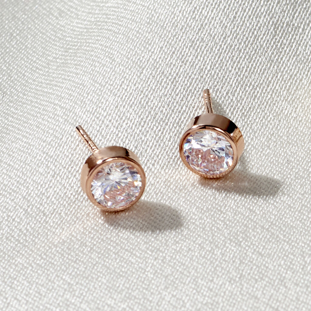 ELDA FASSUNG ZARGE Damen Ohrstecker Rosegold 375 (9 Karat) Zirkonia Wei&szlig; Kreis