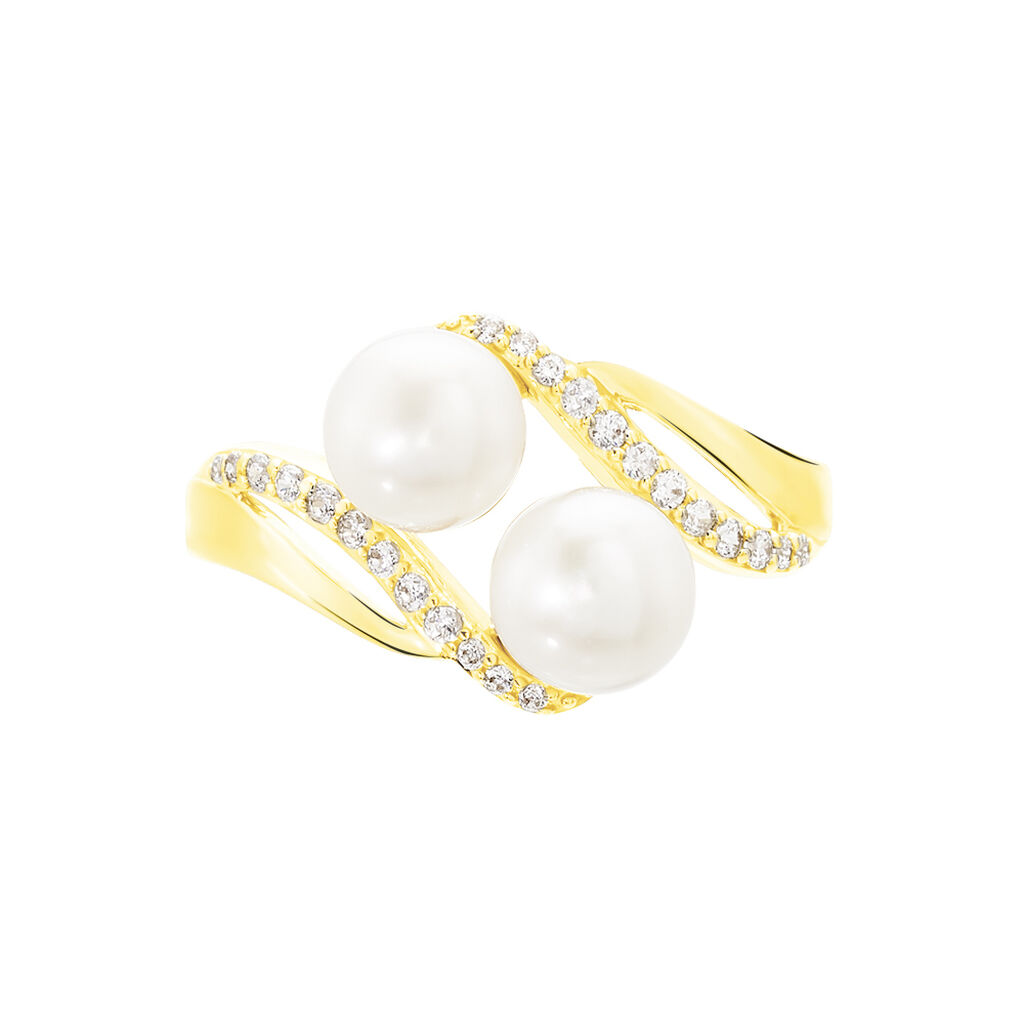 LOEVA Damen Ring Gold 375 (9 Karat) Zuchtperle Perlmutt