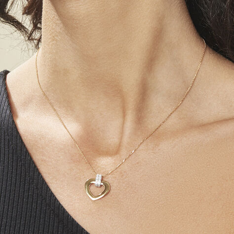 Damen Collier Gold Bicolor 375 Diamant 0,01ct Barren Herz Herz 24 45cm - Halsketten Damen | OROVIVO