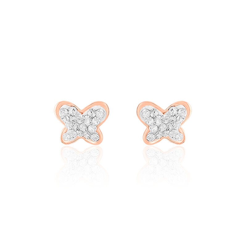 Boucles D'oreilles Puces Evaelle Papillon 0 Or Rose Strass - Spannringe Damen | OROVIVO