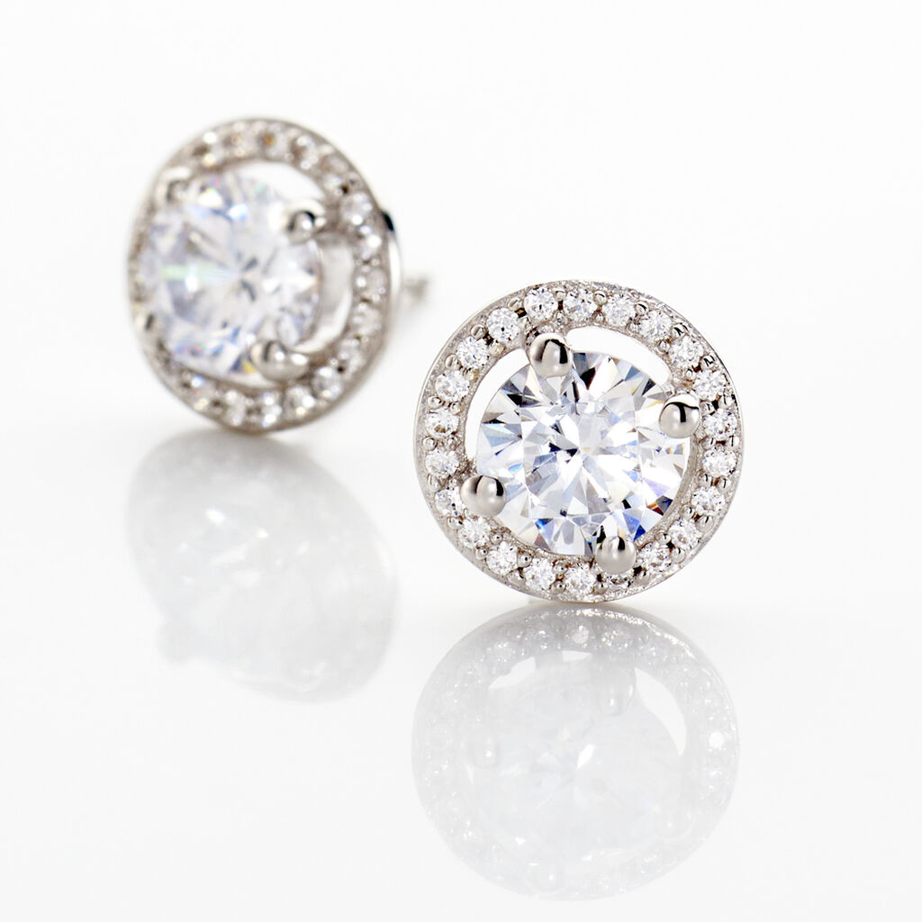 Boucles D'oreilles Puces Stelila Or Blanc Oxyde De Zirconium - Spannringe Damen | OROVIVO